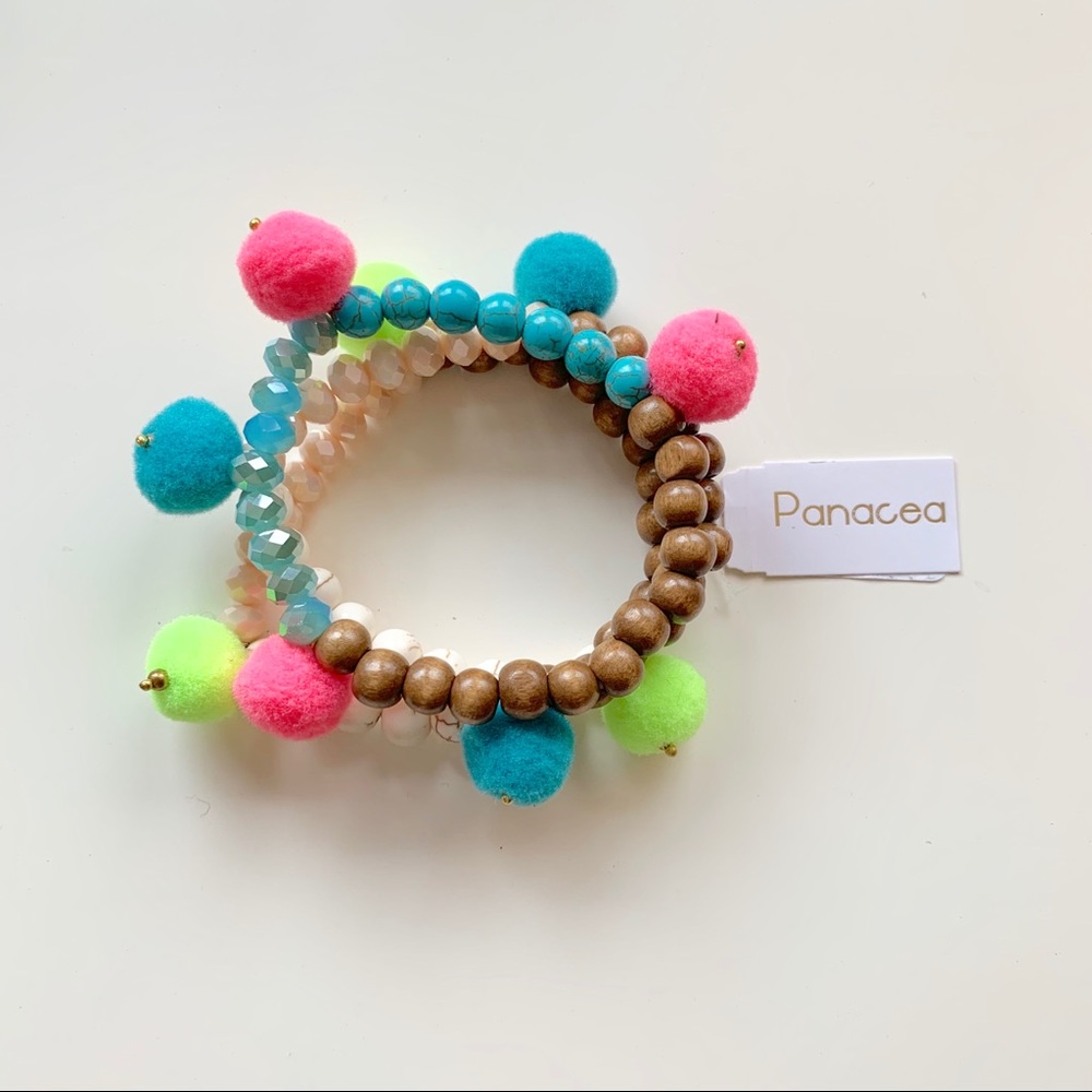 Set of 3 Pom Pom bracelets by Panacea